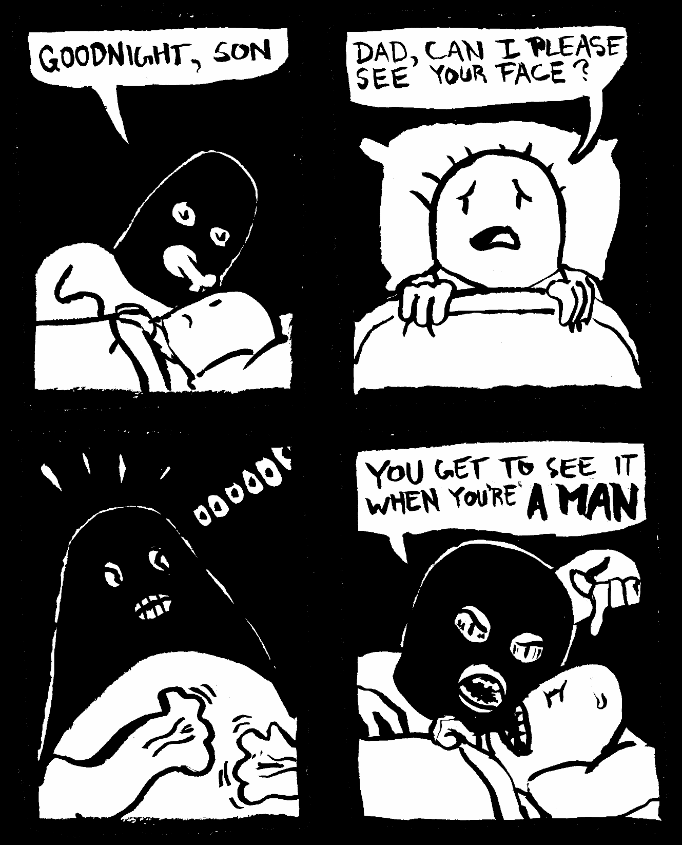 mask face man older child dad pop pa pappa son abuse emotional