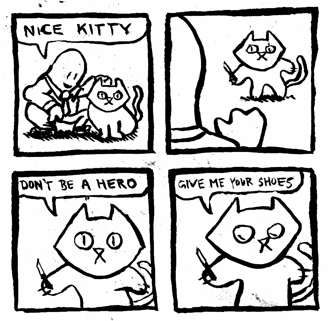Give me your shoes kitty knife danger meow animal threaten