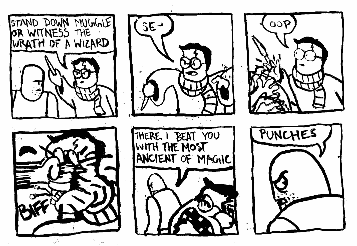 Harry Potter scarf most ancient magic punches fight fist beats wand smack wand