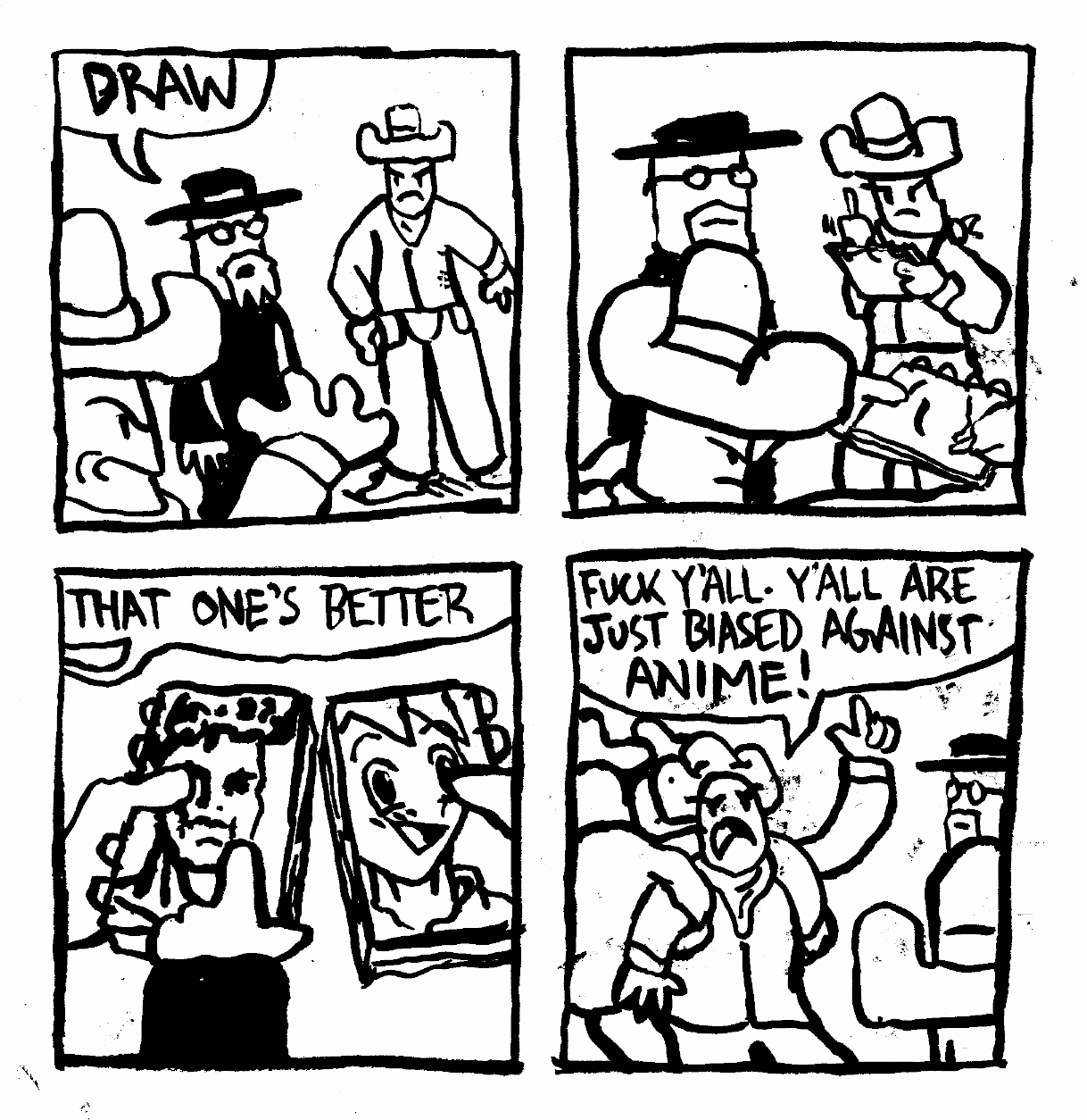 cowboy draw pen and pad classical sketch biased against anime manga artist cartoonist high art low art
