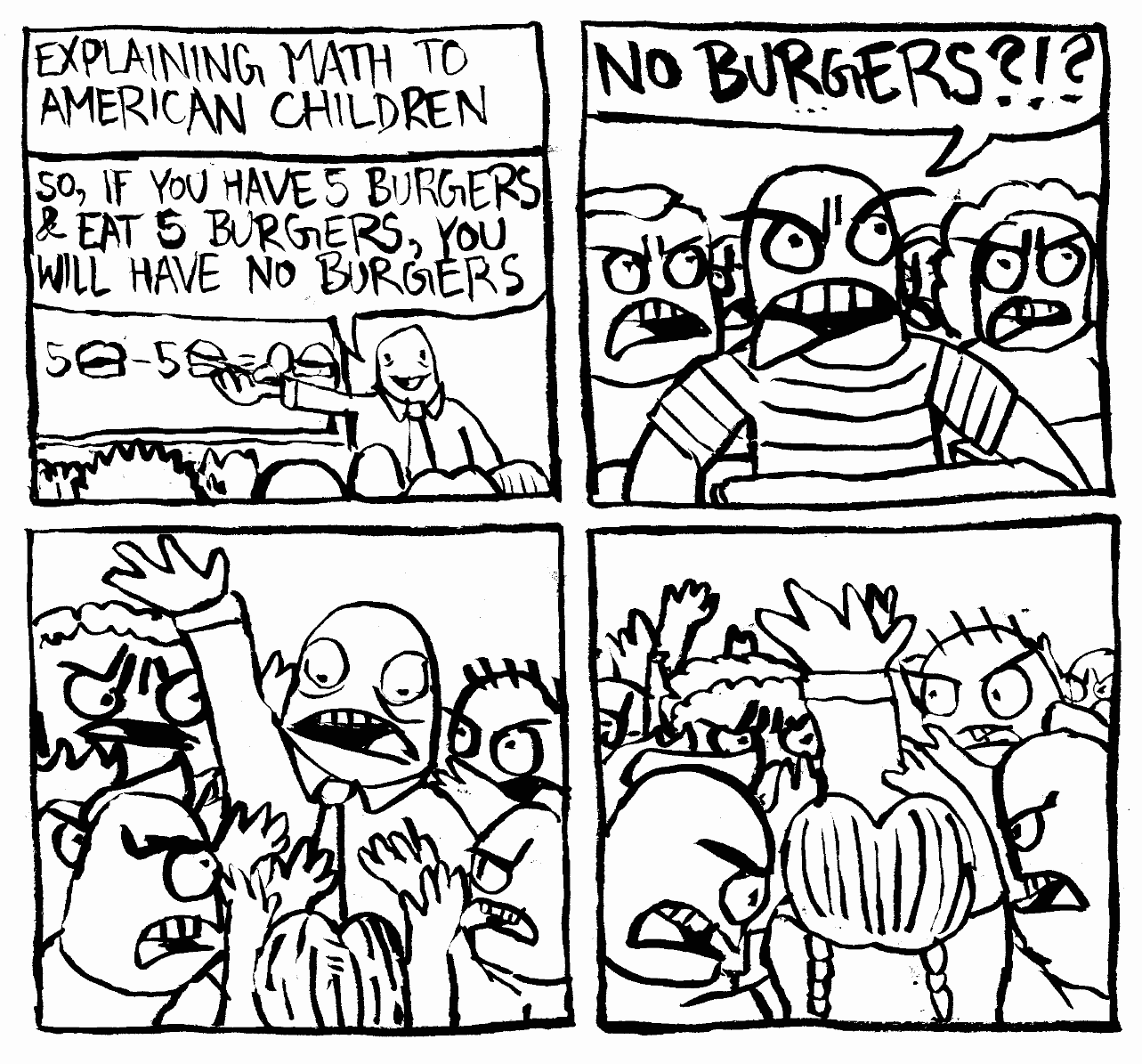 subtract burgers no burger tear teacher apart crowd of kids swarming