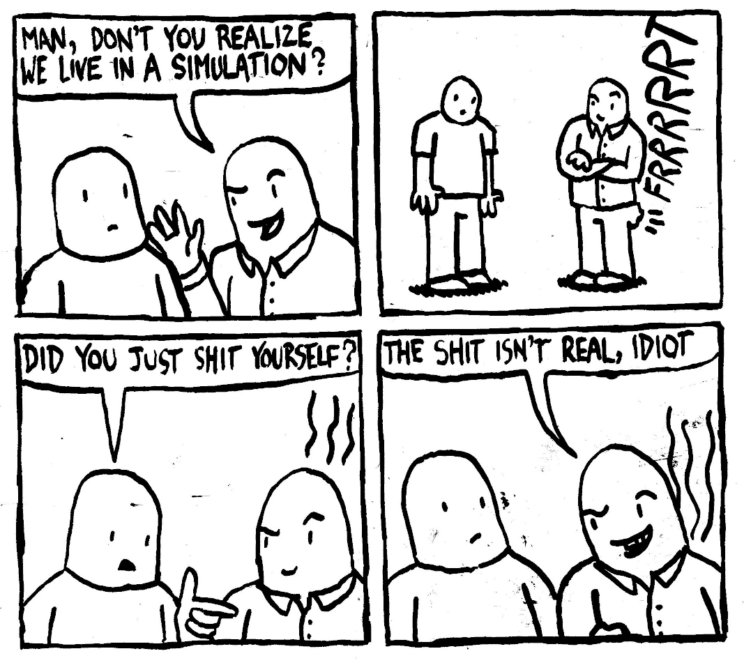 did you just shit your pants the shit isn't real idiot solipsism theory of