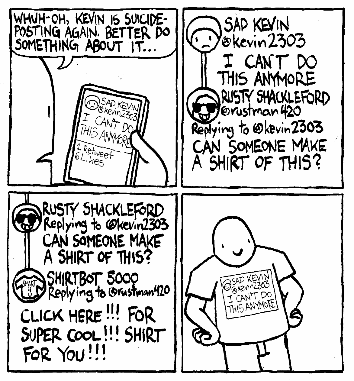 t shirt bot twitter generating AI bots comfort cry for help